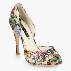 Alice + Olivia Gigi Postcard Printed Heels NIB